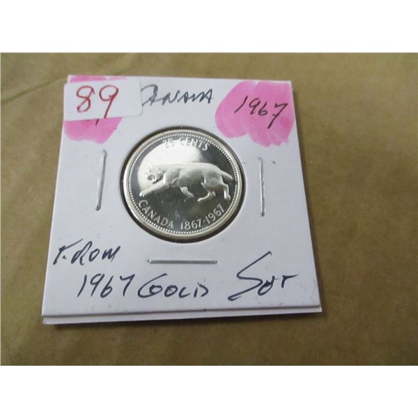 1967 CANADA COUGER SILVER QUARTER (TAKEN FROM 1967 GOLD SET)
