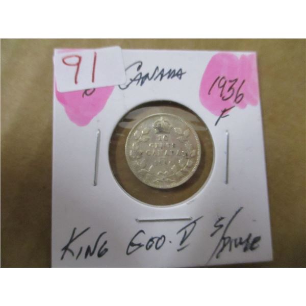 1936 CANADA KING GEORGE V SILVER DIME