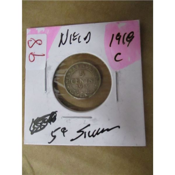 1919C NEWFOUNDLAND KING GEORGE V SILVER FIVE CENT