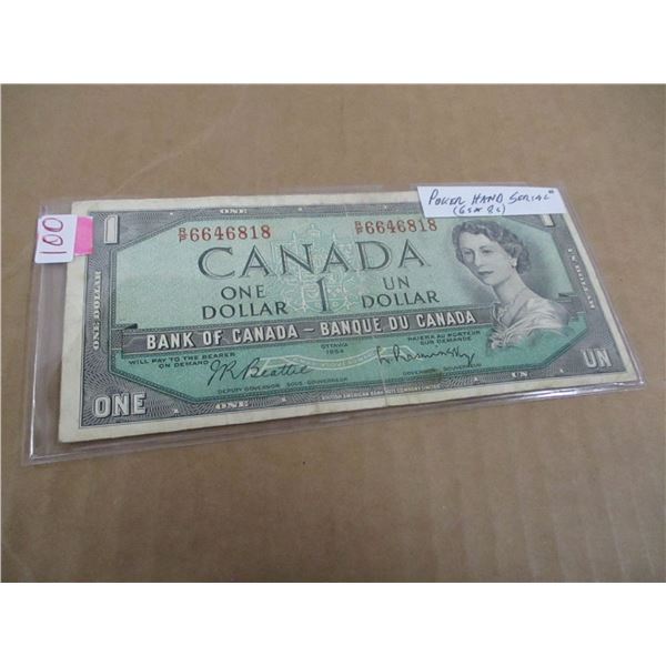 1954 CANADA POKER HAND SERIAL NUMBER DOLLAR BILL (6'S & 8'S)