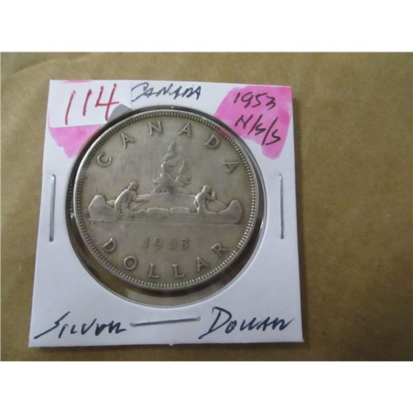 1953 NO SHOULDER STRAP CANADA SILVER DOLLAR