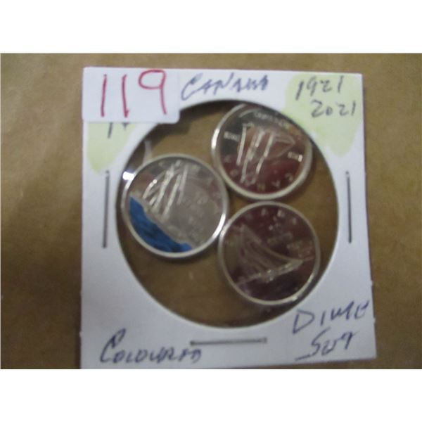 1921 - 2021 CANADA COLORED DIME SET