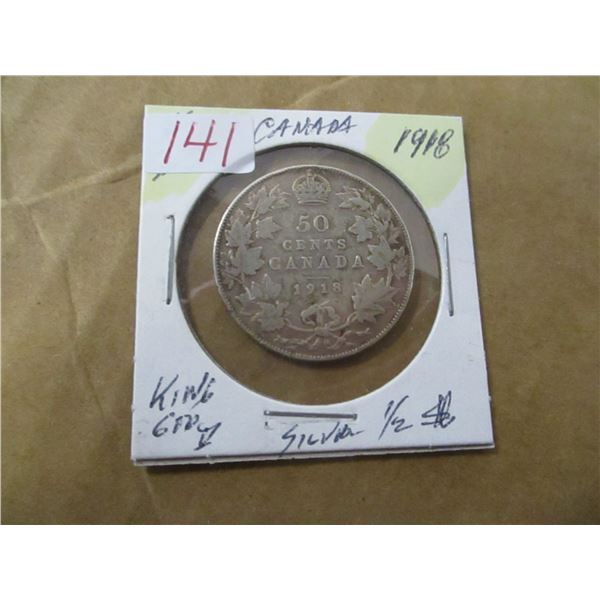1918 CANADA KING GEORGE V SILVER HALF DOLLAR