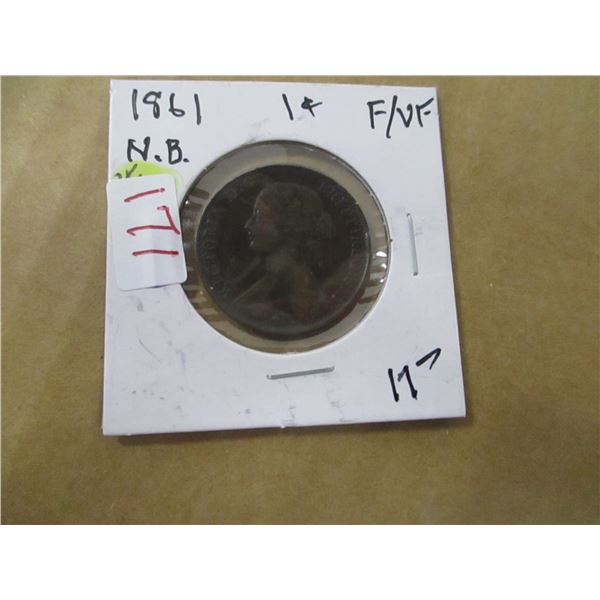 1861 F/VF NEW BRUNSWICK VICTORIAN LARGE PENNY