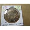 Image 1 : 1950 (NO DESIGN "0") CANADA SILVER HALF DOLLAR