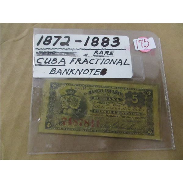 1862 - 1883 CUBA FRACTIONAL BANK NOTE (RARE)