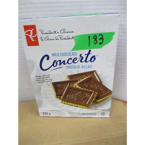 SHELF PULLS (AS IS):  MILK CHOCOLATE CONCERTO COOKIES (240G) - BOX