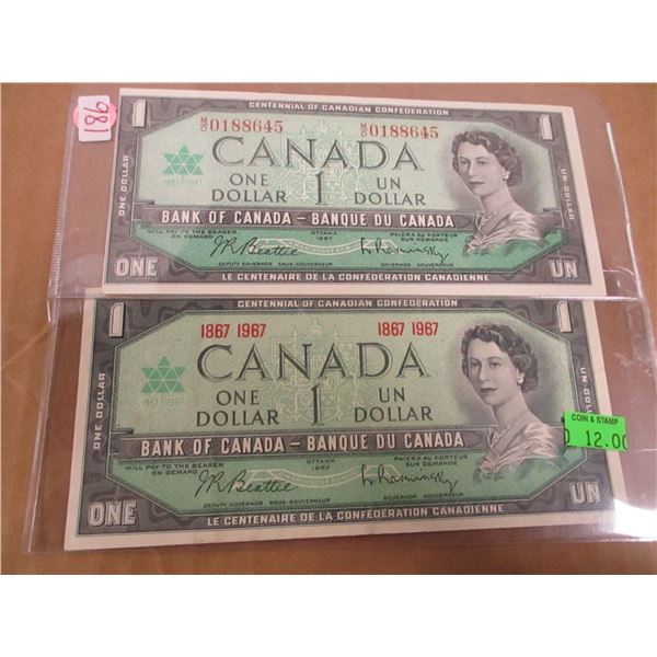 1967 BANK OF CANADA CENTENNIAL DOLLARS (WITH SERIAL NUMBER & NO SERIAL NUMBER)