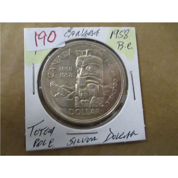 1958 BC TOTEM POLE CANADA SILVER DOLLAR