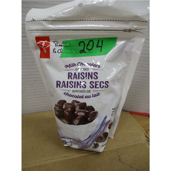 SHELF PULLS (AS IS):  MILK CHOCOLATE COVERED RAISINS - PACKAGE