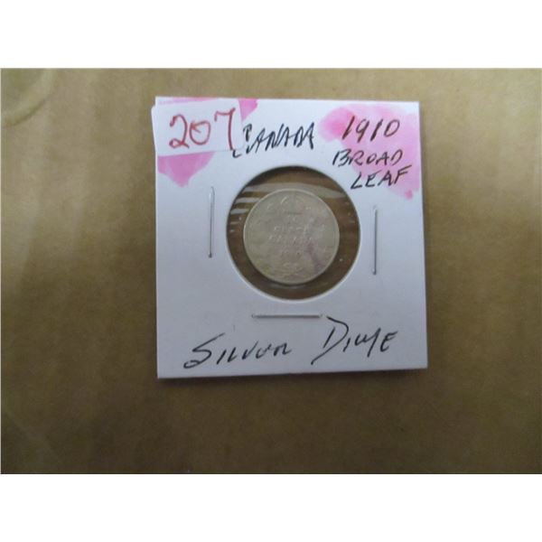 1910 KING EDWARD VII CANADA BROAD LEAF SILVER DIME