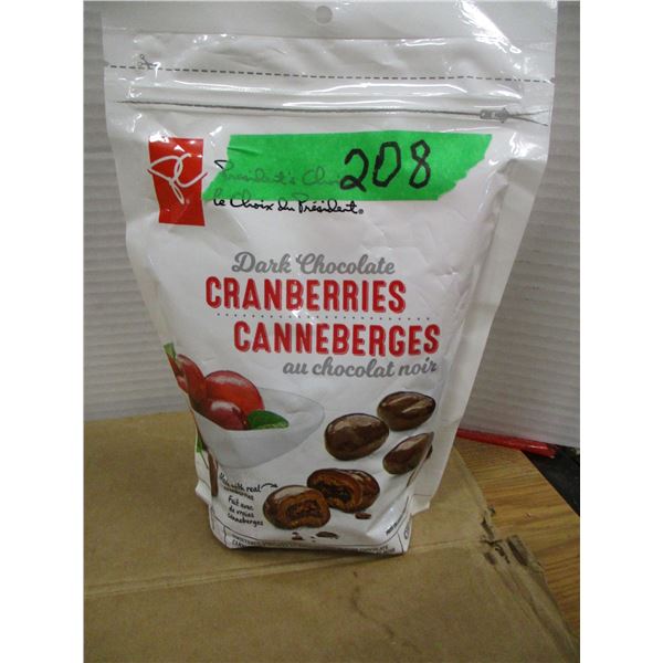SHELF PULLS (AS IS):  DARK CHOCOLATE COVERED CRANBERRIES - BAG