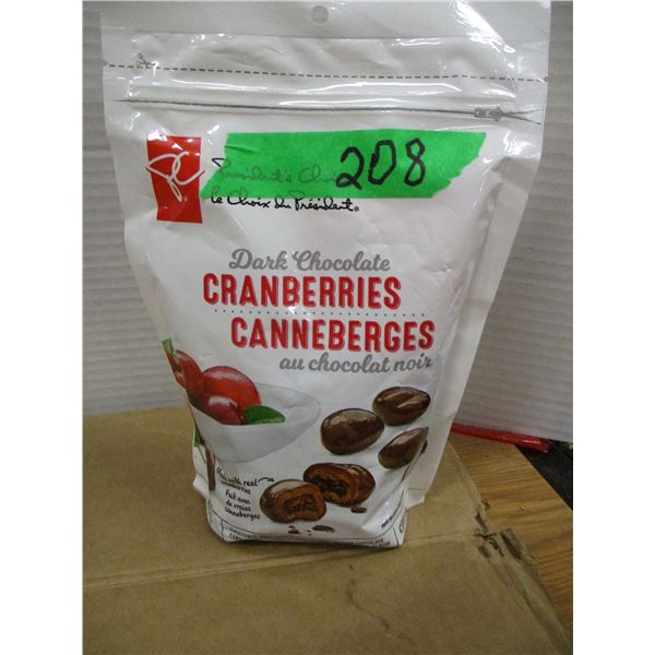 SHELF PULLS (AS IS):  DARK CHOCOLATE COVERED CRANBERRIES - BAG