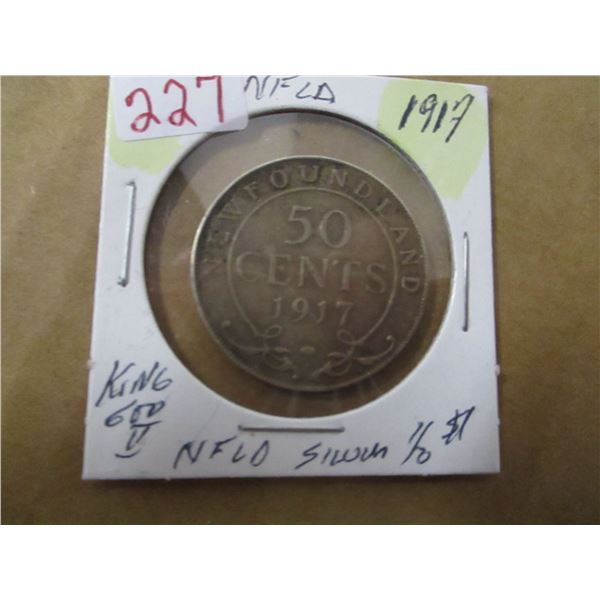1917 NEWFOUNDLAND KING GEORGE V SILVER HALF DOLLAR