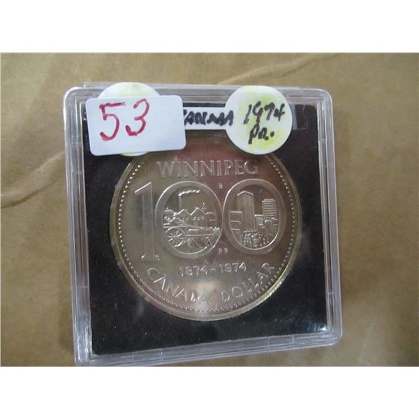 1974 PROOF CASED WINNIPEG SILVER DOLLAR