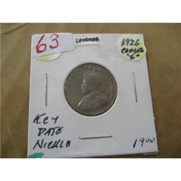 1926 (CLOSE 6) CANADA KEY DATE NICKEL