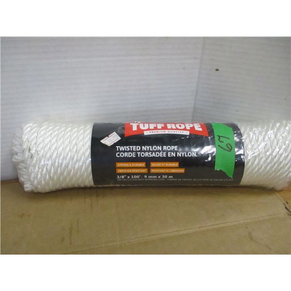 STORE CLOSE-OUT (AS IS):  3/8 X 100' NYLON TWISTED ROPE (388 LB WORKING LOAD)