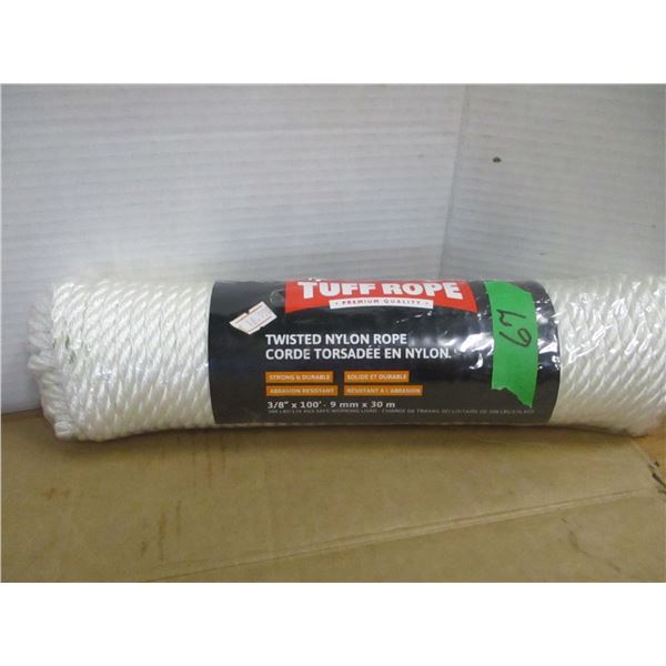 STORE CLOSE-OUT (AS IS):  3/8 X 100' NYLON TWISTED ROPE (388 LB WORKING LOAD)