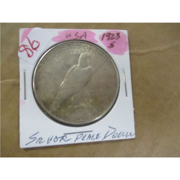 1923 "S" USA SILVER PEACE DOLLAR