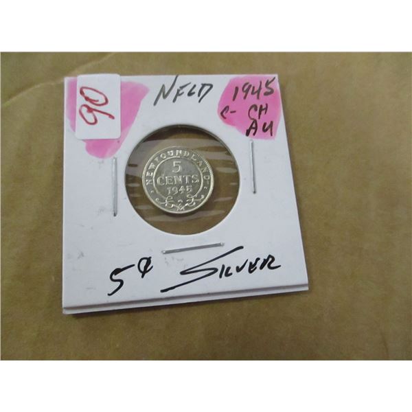 1945C CH/AU  NEWFOUNDLAND SILVER FIVE CENT