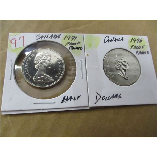 1971 - 1996 PROOF CAMEO CANADA HALF DOLLARS