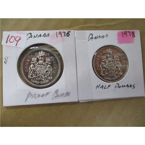 1975 - 1978 PROOF CAMEO CANADA HALF DOLLAR