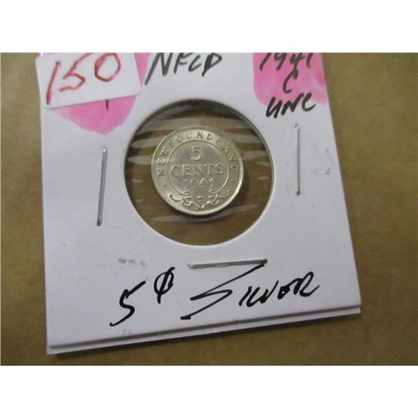 1941 C UNCIRCULATED NEWFOUNDLAND SILVER FIVE CENT