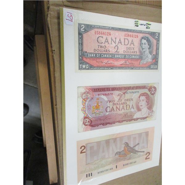 1954 , 1974 & 1986 LAST OF CANADA $2 BILLS