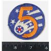 Image 1 : #157 WW2 5TH AIR FORCE UNITED STATES CLOTH PATCH
