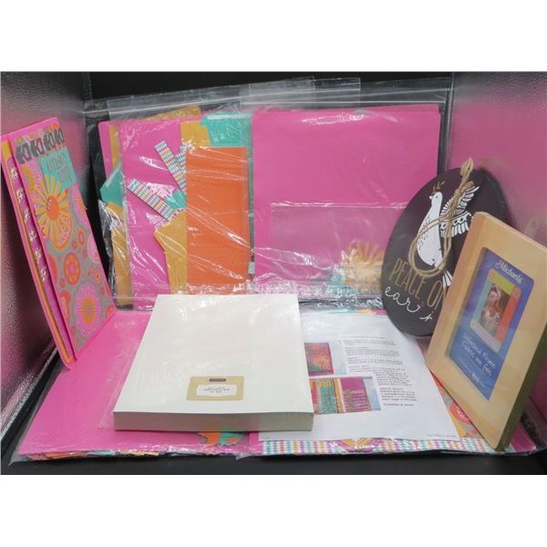 Large lot Of Card Crafting Paper/Wooden Frame/Round Peace Sign & More