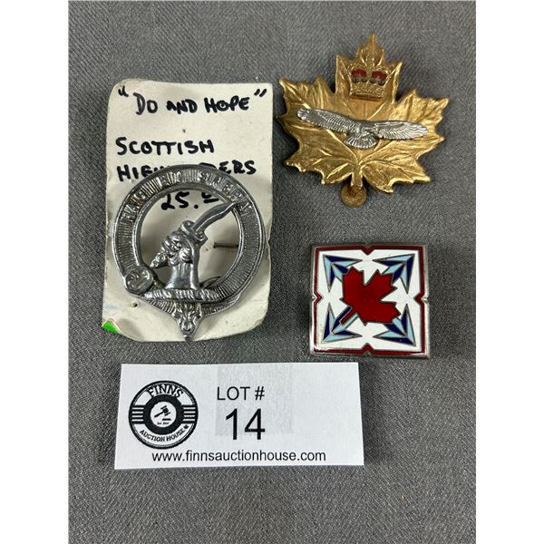 Vintage Cadet Instructor Air Force Cap Badge, "Do And Hope" Scottish Highlanders 1.5" Pin & C.A.F. M