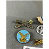 Image 2 : 1.5" C.A.F. Air Command Pin, 12th Cavalry Crosses Sabres Pin, Armor (Tank w/Sabres Pin & Medal w/Rib