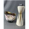 Image 2 : Mid Century Modern Table Lighter, Green Ringed Glass Ashtrace & Pinched Vase. Made in Germany