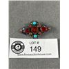 Image 1 : Antique Sterling Silver Tested, Enameled  Brooch with Genuine Stones