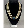 Image 1 : Triple Strand Pearl Necklace with Blown Glass Centerpiece