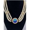 Image 2 : Triple Strand Pearl Necklace with Blown Glass Centerpiece