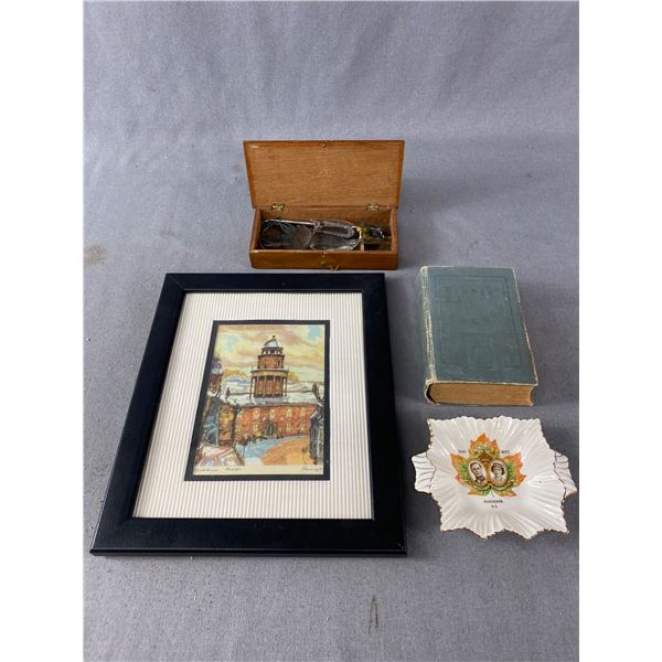 Vintage Lirnik Polski Polish Book, Glass/Metal Scale In Wood Box, 1939 Vancouver Royal Visit Dish & 