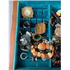 Image 2 : Vintage Velour Lined Wooden Jewelry Box w/ Contents. Approx. 13" x 9" x 3.5"