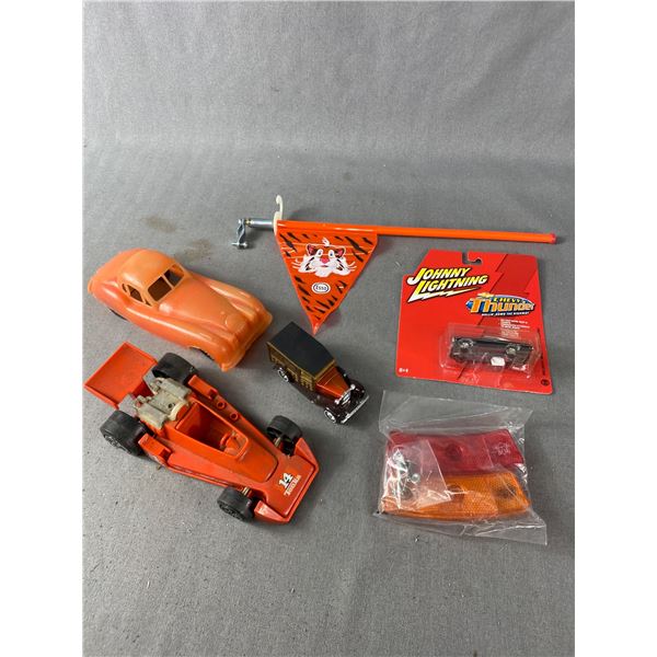 Assorted Vintage Toys Including Esso Tiger Flag & Bicycle Reflectors