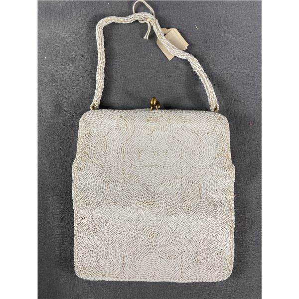 Vintage White Hand Beaded Purse (Both Sides). Made In Japan