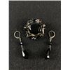 Image 1 : Vintage Black Rhinestone Brooch with Black Drop Earrings