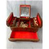 Image 3 : Vintage Carved Asian Jewelry Box w/Mirror, Drawer & Multiple Compartments. Contents Of Assorted Jewe