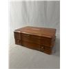 Image 1 : Vintage Wood Jewelry Box w/ Hinged Lid & Drawer. Contents Of Jewelry Included. Approx. 13" x 4.75" x