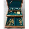 Image 3 : Vintage Wood Jewelry Box w/ Hinged Lid & Drawer. Contents Of Jewelry Included. Approx. 13" x 4.75" x