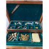 Image 4 : Vintage Wood Jewelry Box w/ Hinged Lid & Drawer. Contents Of Jewelry Included. Approx. 13" x 4.75" x