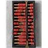 Image 2 : Vintage Asian Wood Abacus & Metal Wood Lined Tin Of Assorted Jewelry. Approx. 6.5" x 3.5" x 2"
