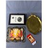 Image 1 : Lot Of Asian Décor, Ornate 11" x 13" Picture Frame  & Metal 16" x 12" Platter (missing 1 handle)