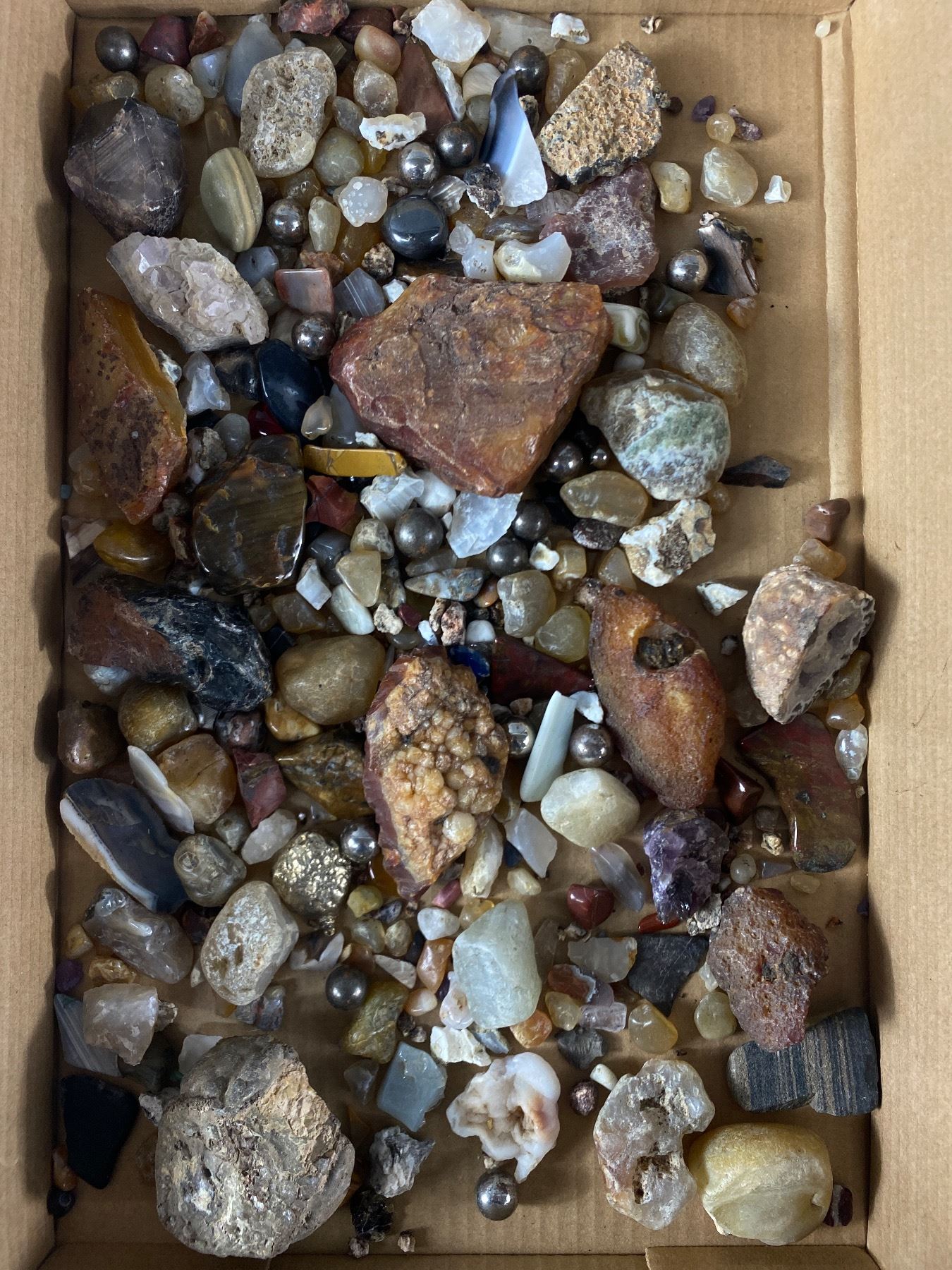 Flat Box Of Assorted Collectible Rocks