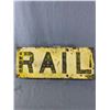 Image 1 : Rare Vintage Metal Rail Sign w/ Yellow Green Marble Reflectors. Approx. 20" x 8"