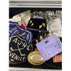 Image 3 : 15" x 8" Metal Case Of Assorted Finds - Jewelry, Patches, Money & More